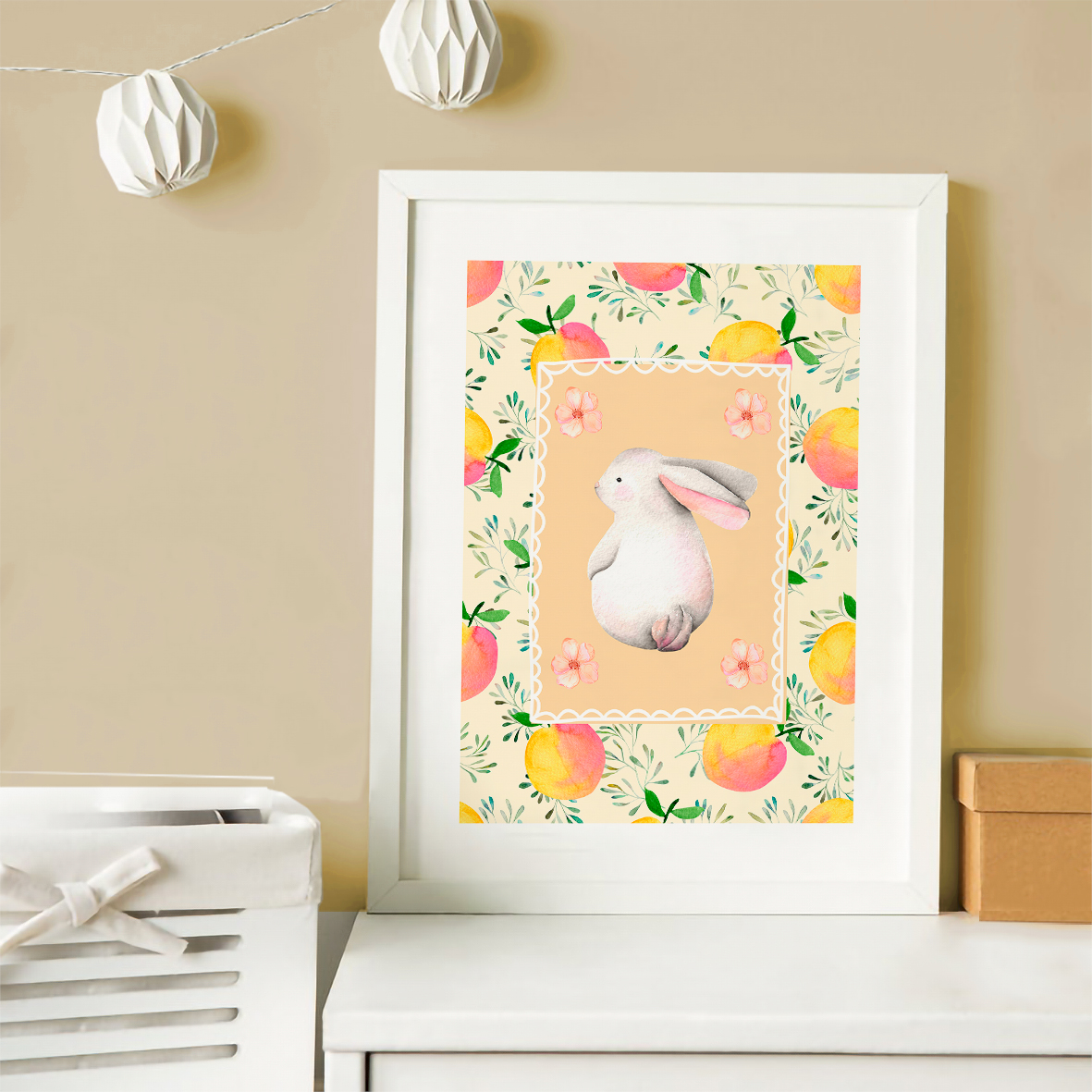 Cuadro decorativo Conejo y Duraznos 2