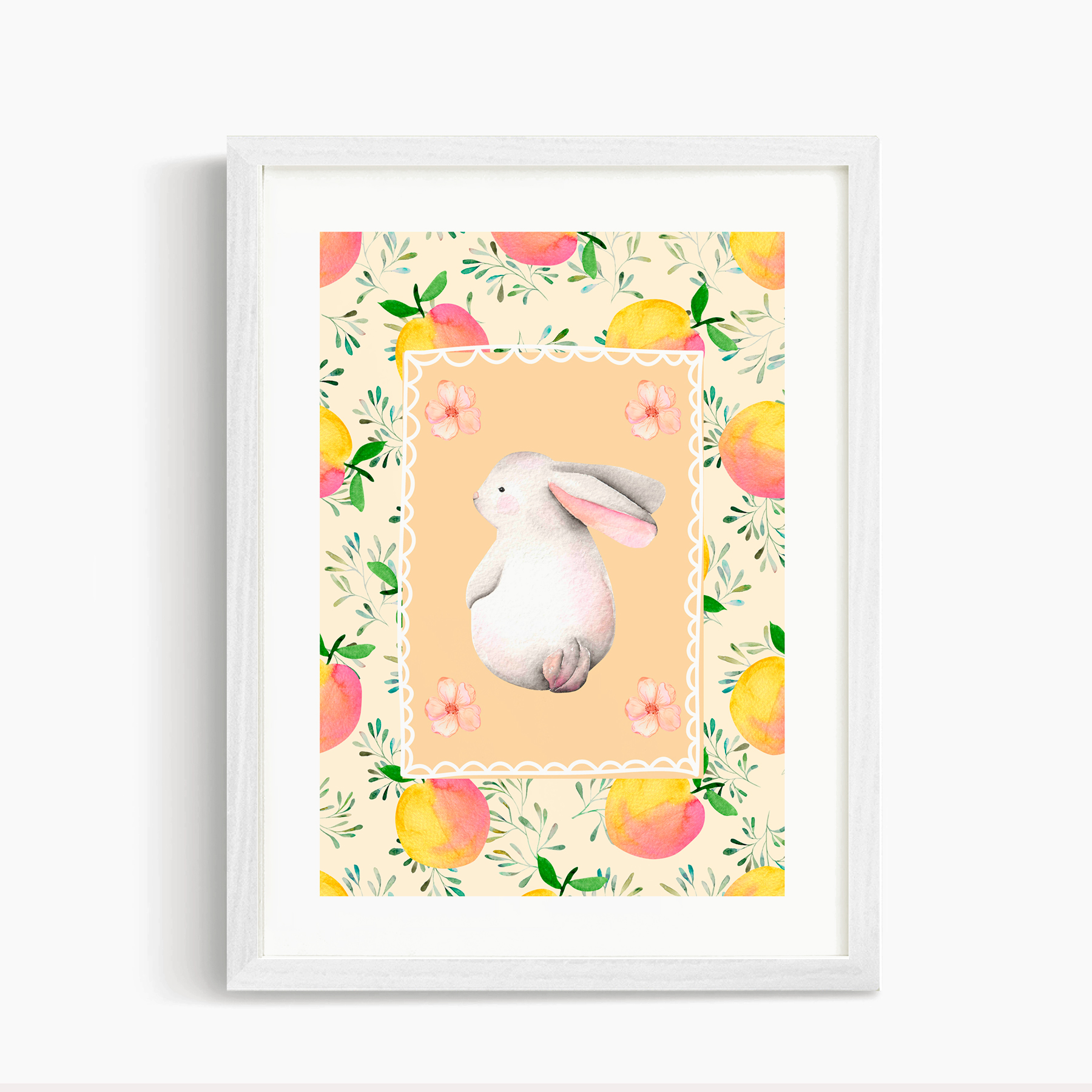 Cuadro decorativo Conejo y Duraznos 1
