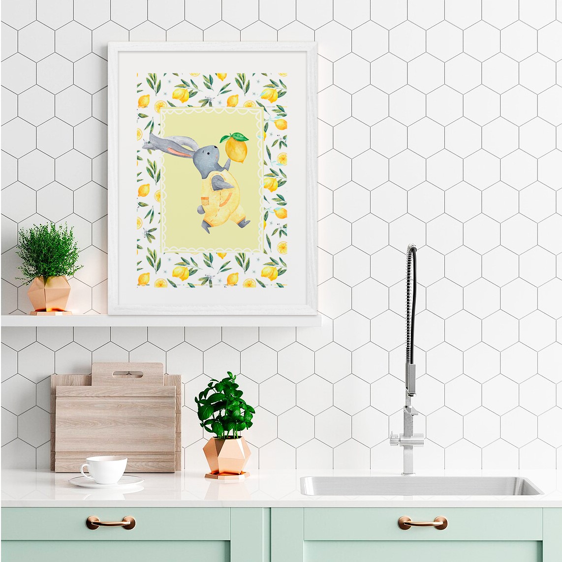 Cuadro decorativo Conejo y limones 3