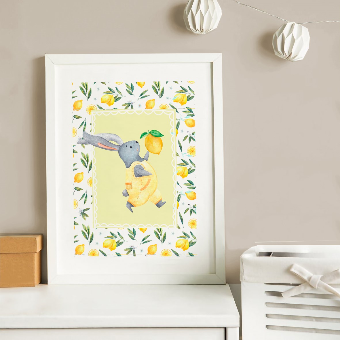 Cuadro decorativo Conejo y limones 2