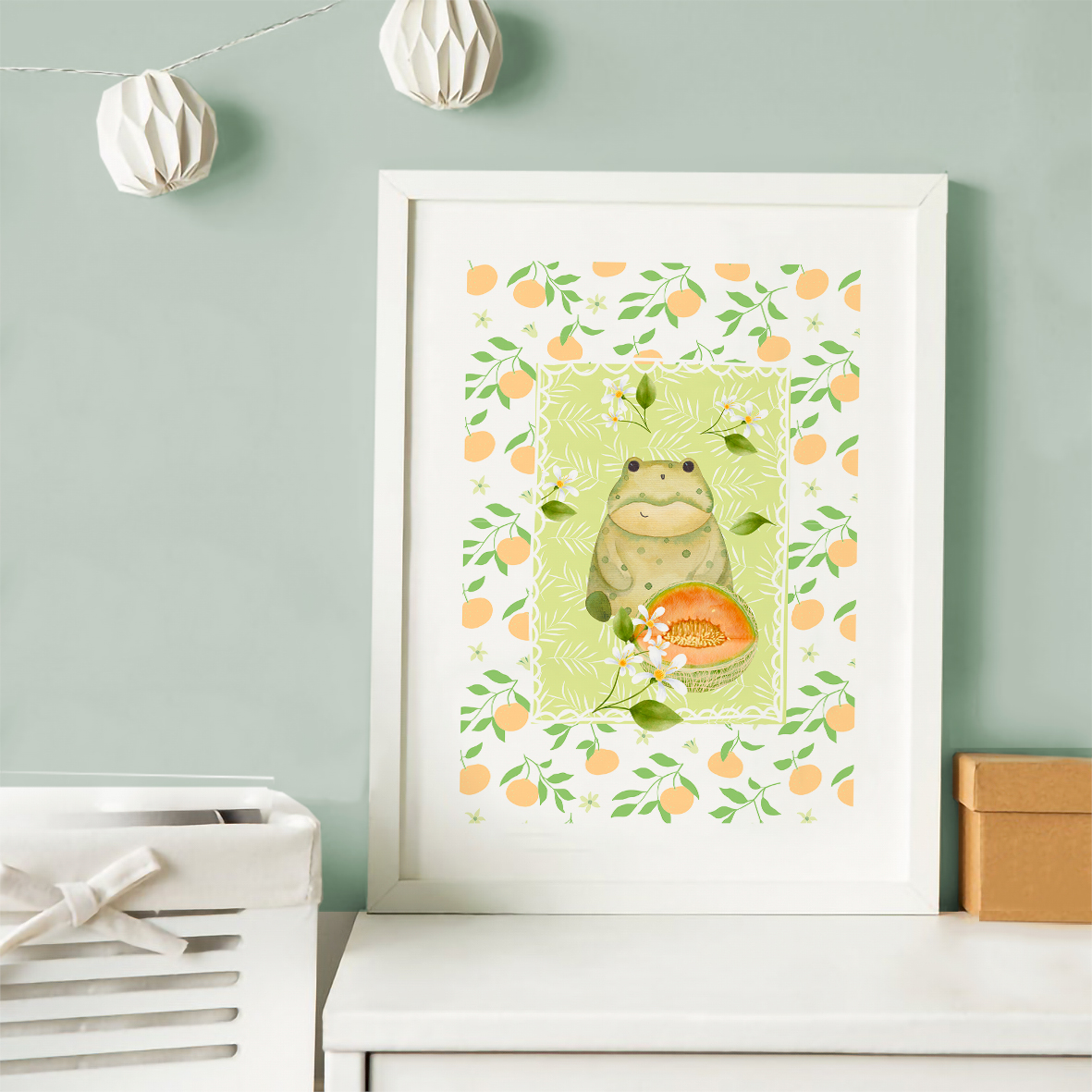 Cuadro decorativo Rana y melones 3