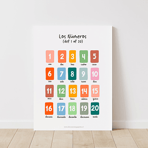 Cuadro aprendizaje Kids Números del 1 al 20