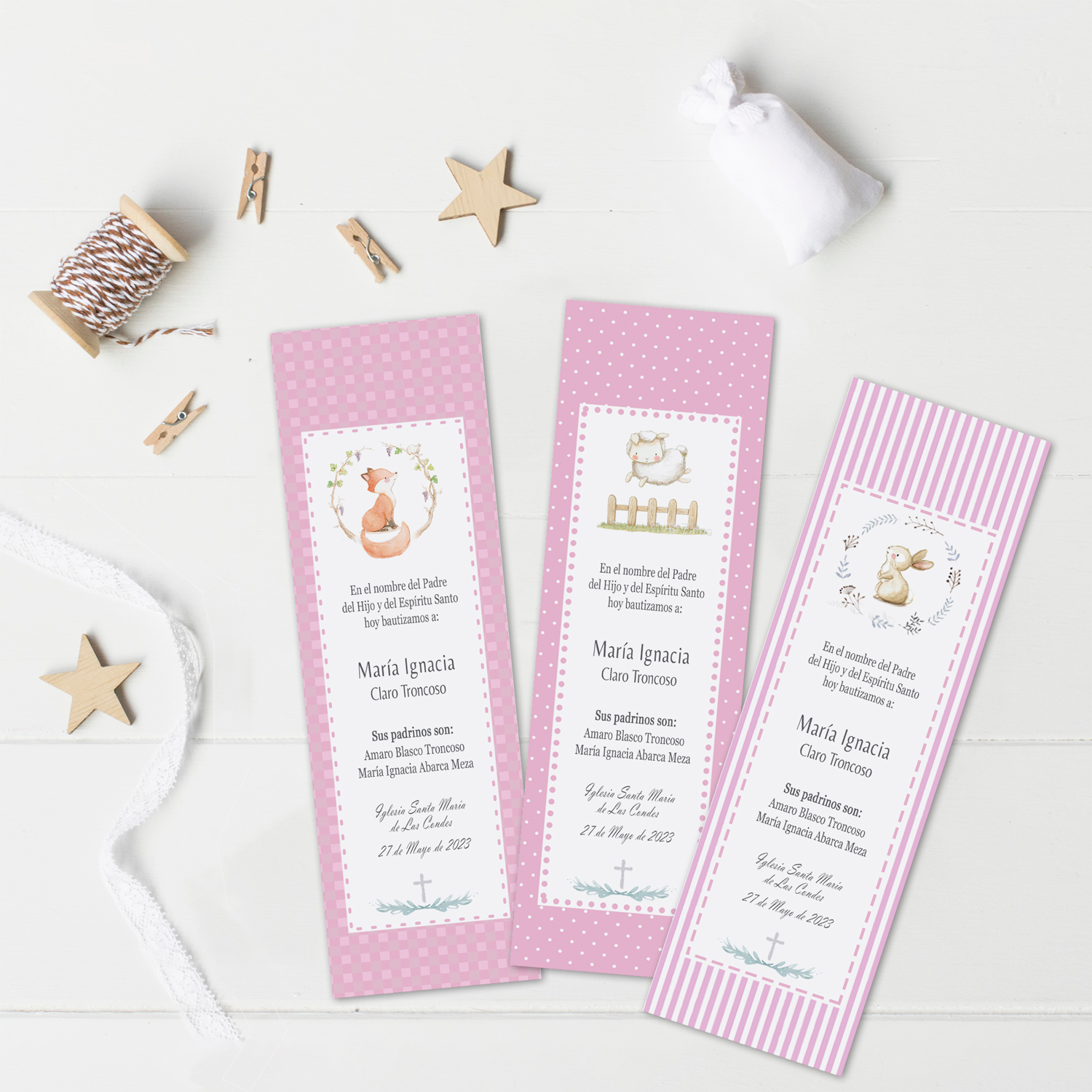 Santitos Bautizo animales rosados 2