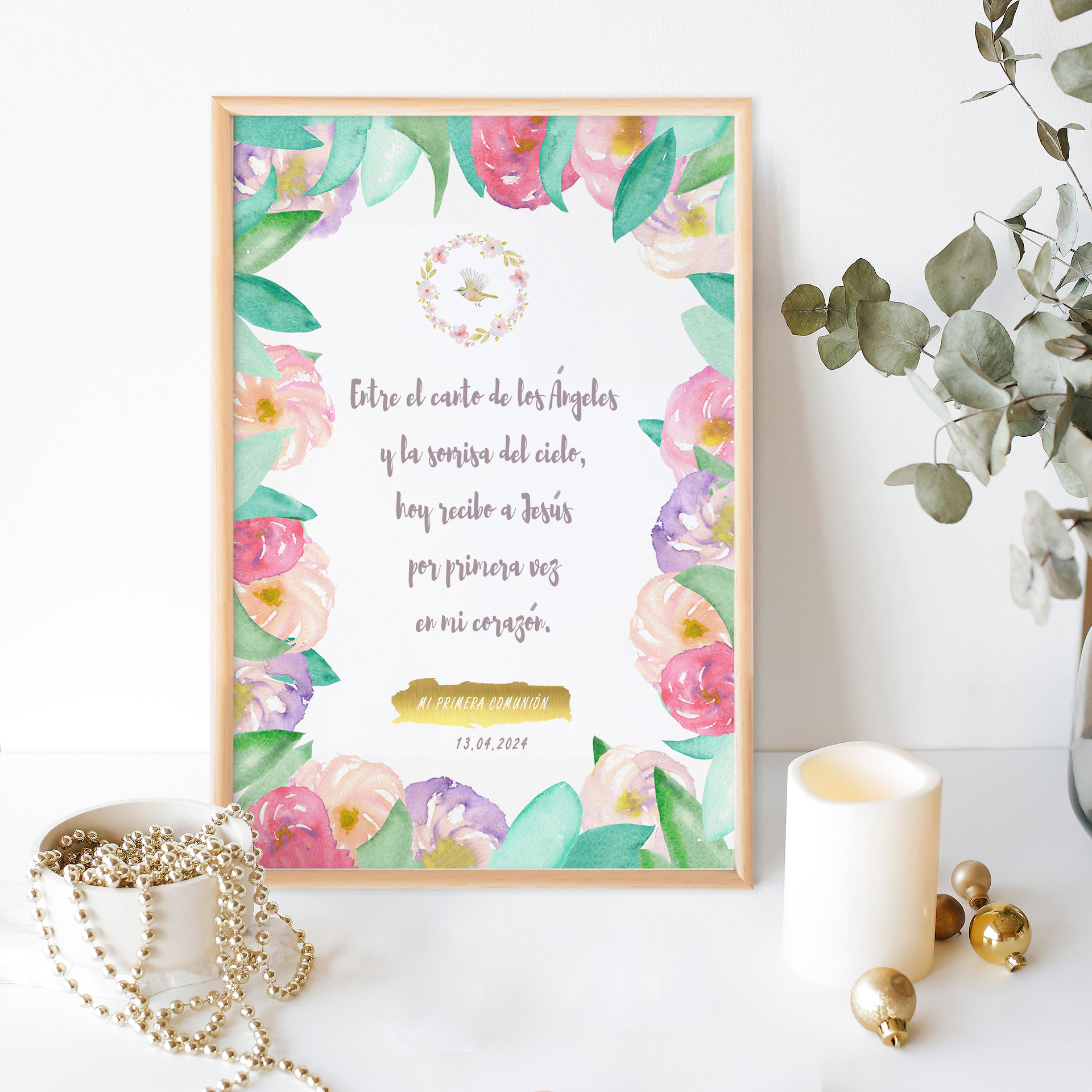 Cuadro Religioso Personalizable Floral 1