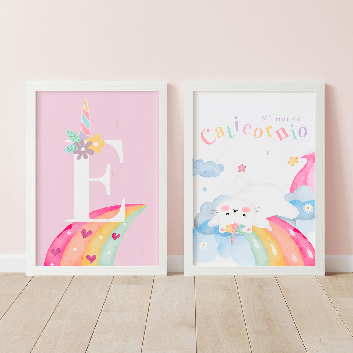 Cuadro Personalizable Inicial Arcoíris rosa 4