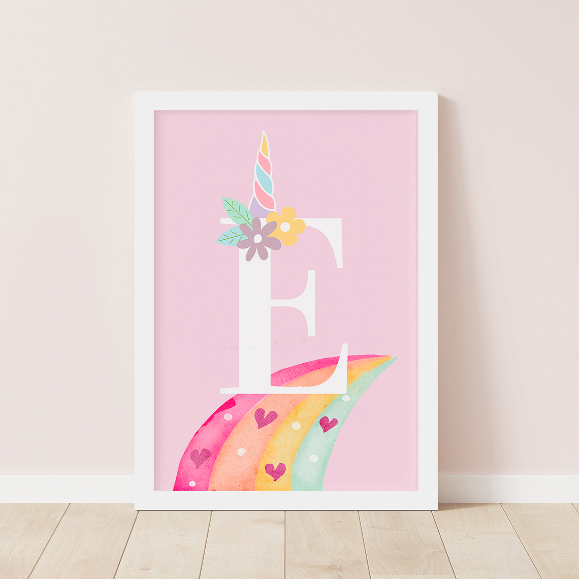 Cuadro Personalizable Inicial Arcoíris rosa 1