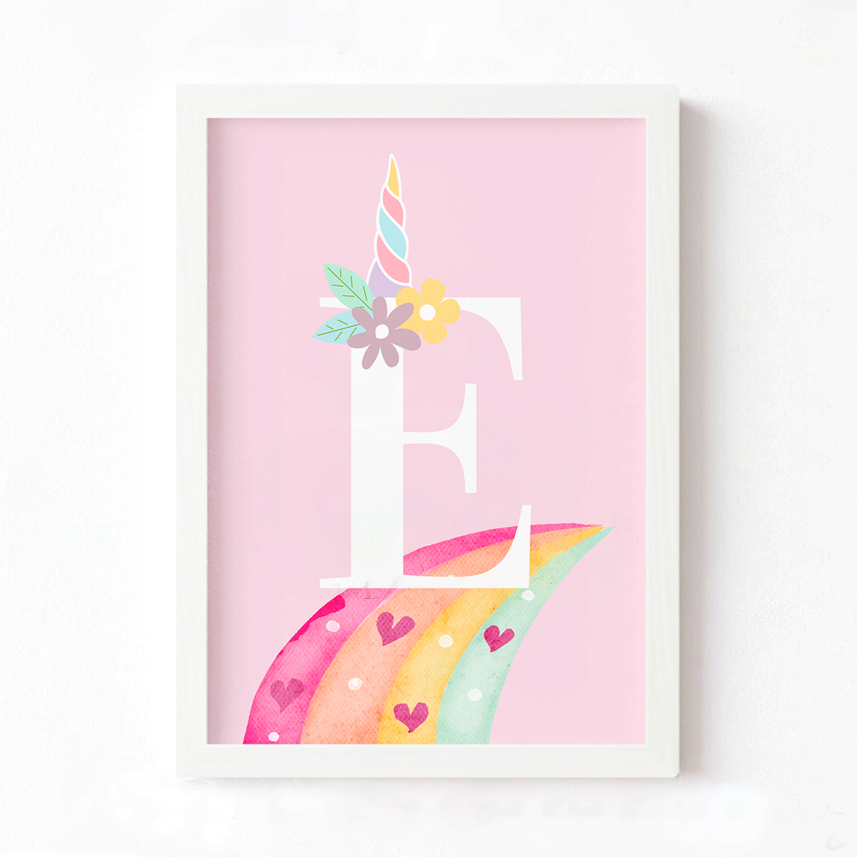 Cuadro Personalizable Inicial Arcoíris rosa 2