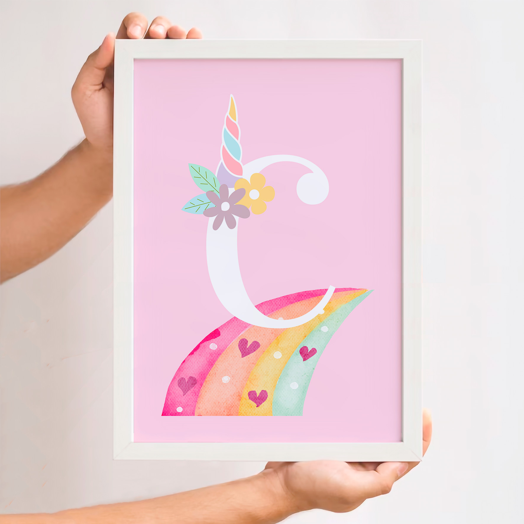 Cuadro Personalizable Inicial Arcoíris rosa 3