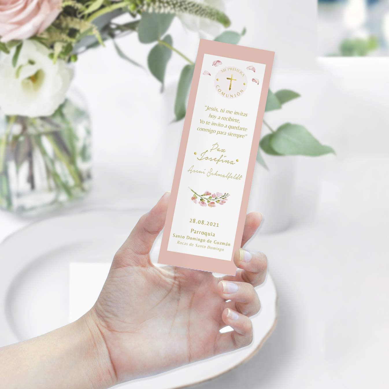 Santito Primera Comunión color rosa  2