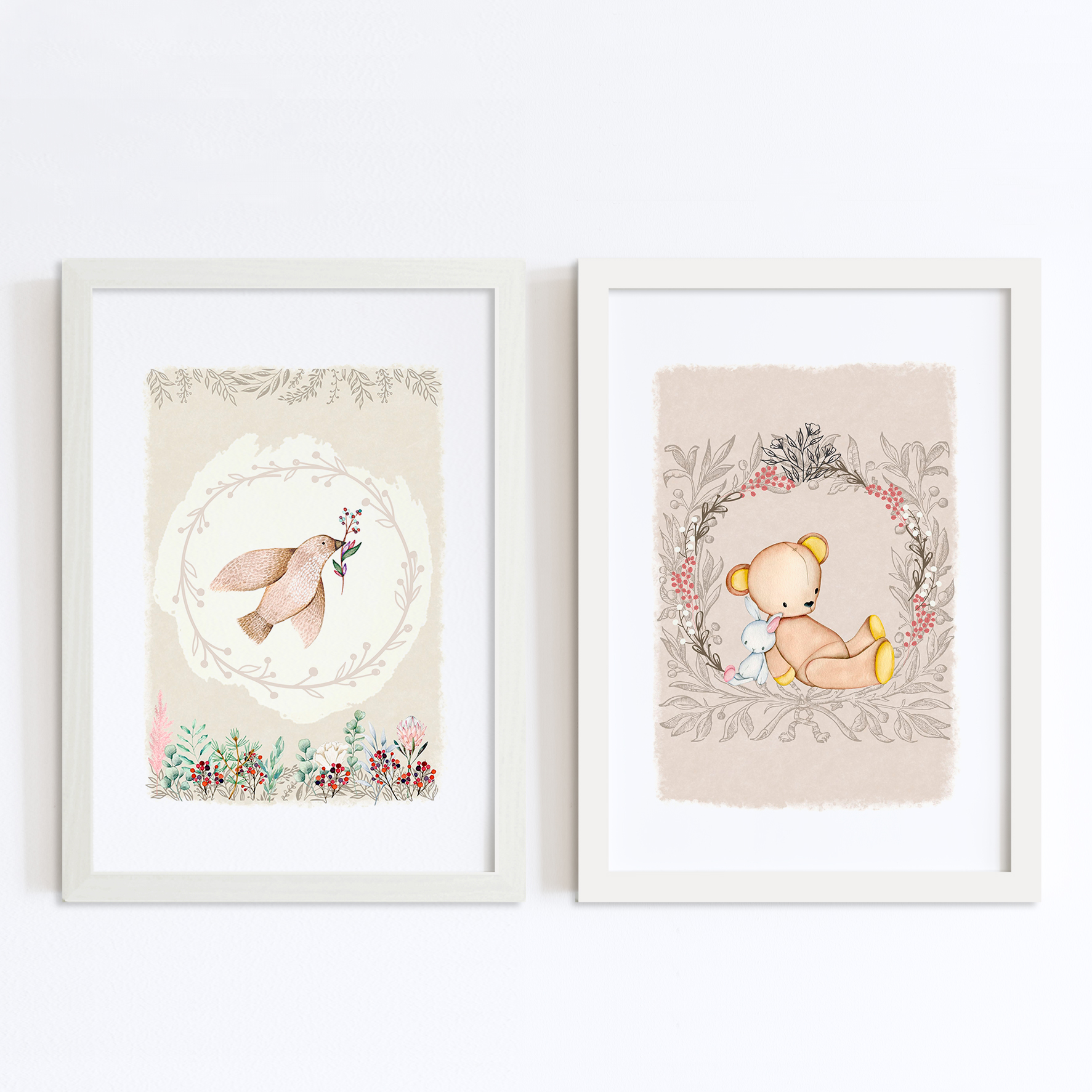 Cuadros botanicos infantiles beige 1