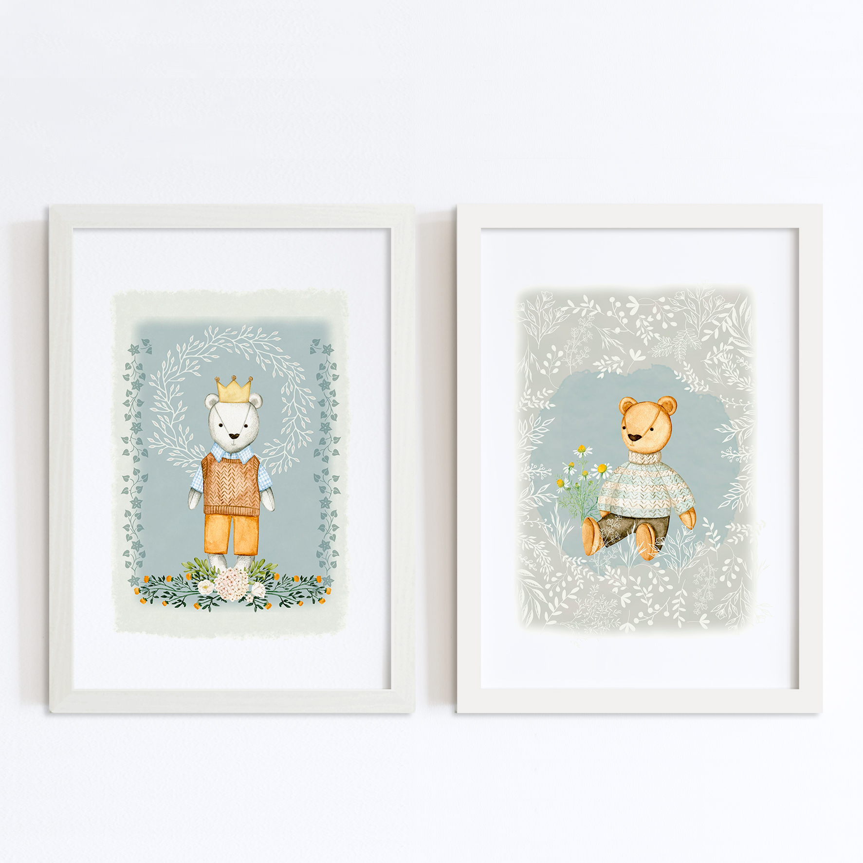 Cuadros botánicos infantiles celestes 1