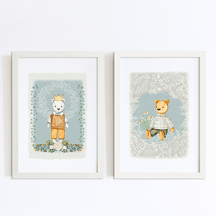 Cuadros botánicos infantiles celestes