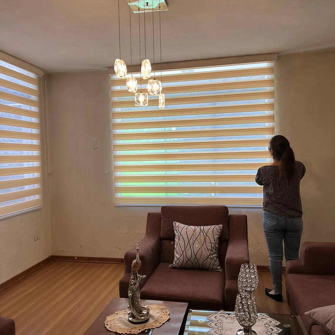 Cortinas roller duo zebra motorizadas color beige + control remoto marca rollux 1