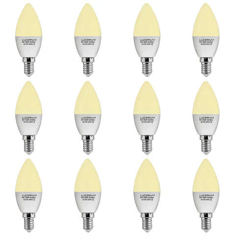 12 Pack Bombillo Tipo Vela, 6W, Rosca E14, 3000K, LUCERNA
