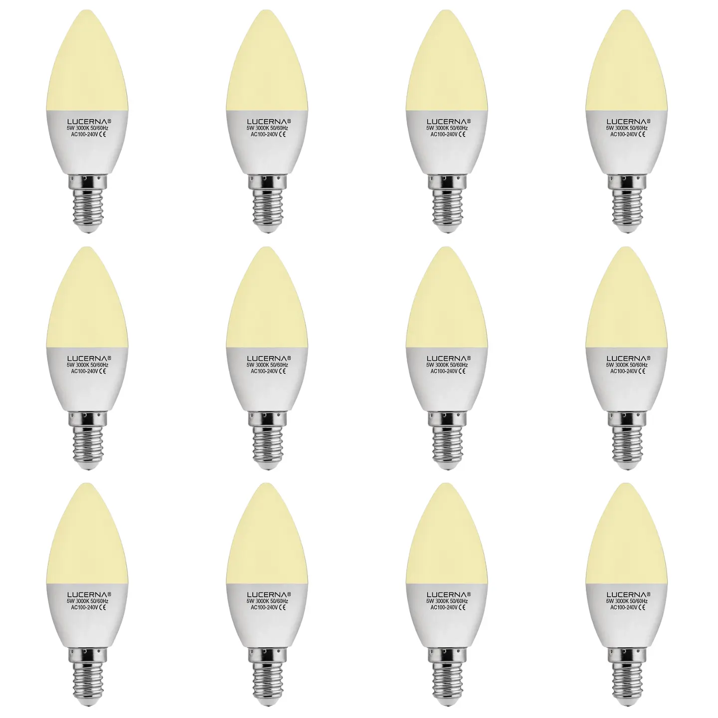 12 Pack Bombillo Tipo Vela, 6W, Rosca E14, 3000K, LUCERNA 1