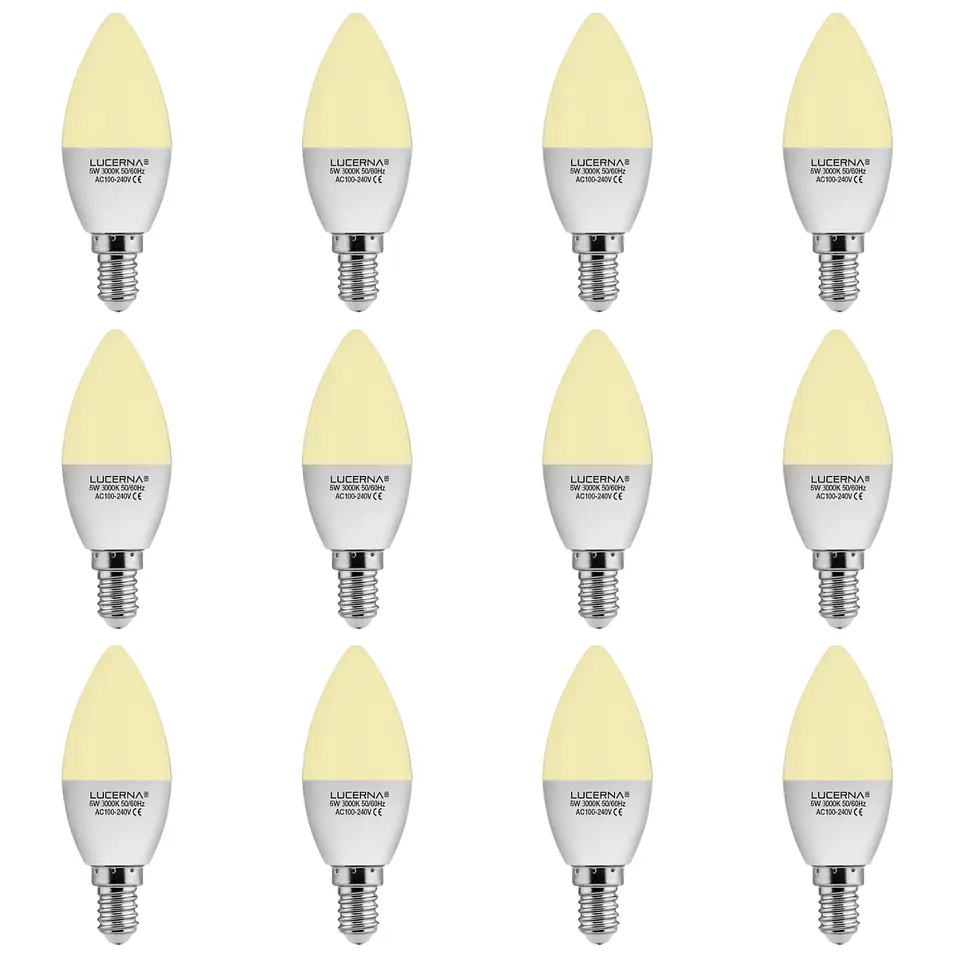 12 Pack Bombillo Tipo Vela, 6W, Rosca E14, 3000K, LUCERNA 1