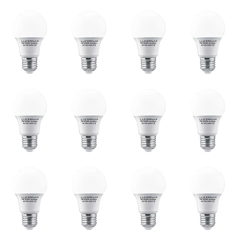 12 Pack Bombillo Bulbo A60, 7W, Rosca E27, 6500K, LUCERNA