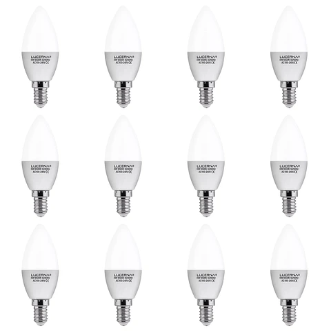 12 Pack Bombillo Tipo Vela, 6W, Rosca E14, 6500K, LUCERNA