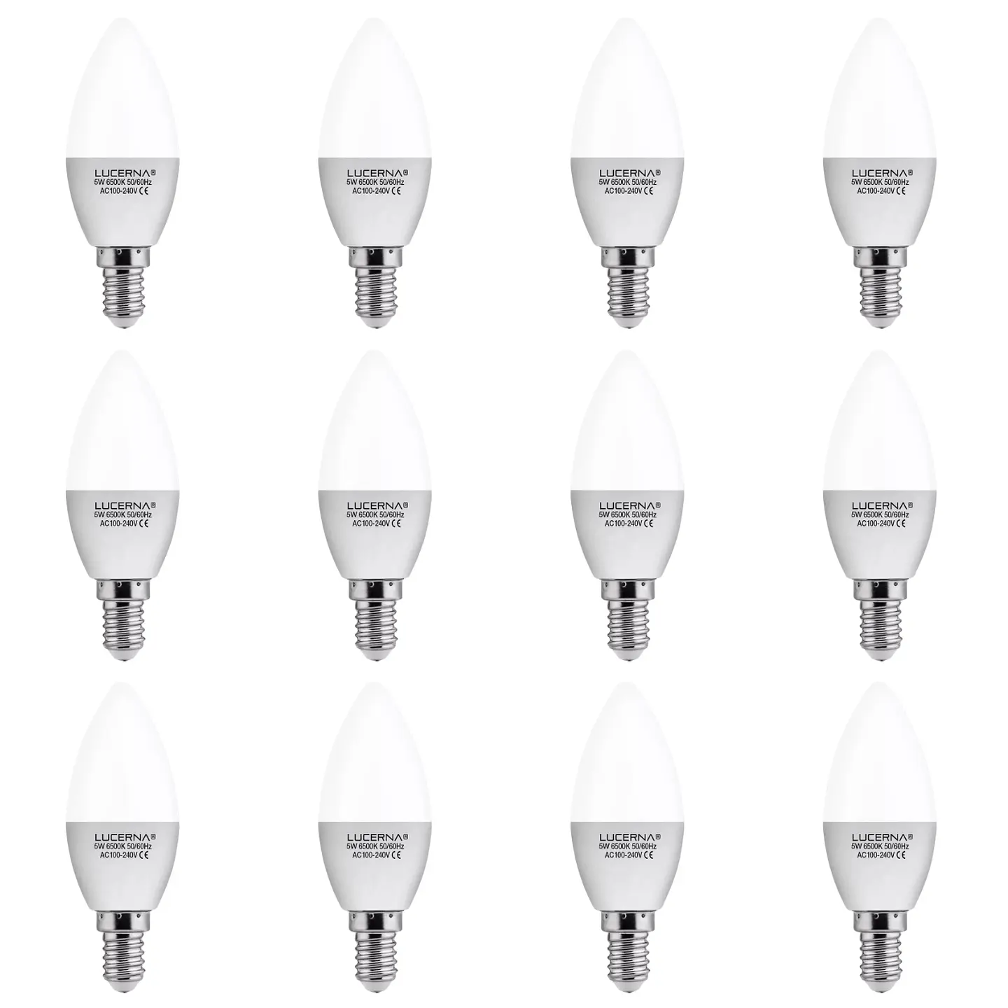 12 Pack Bombillo Tipo Vela, 6W, Rosca E14, 6500K, LUCERNA 1