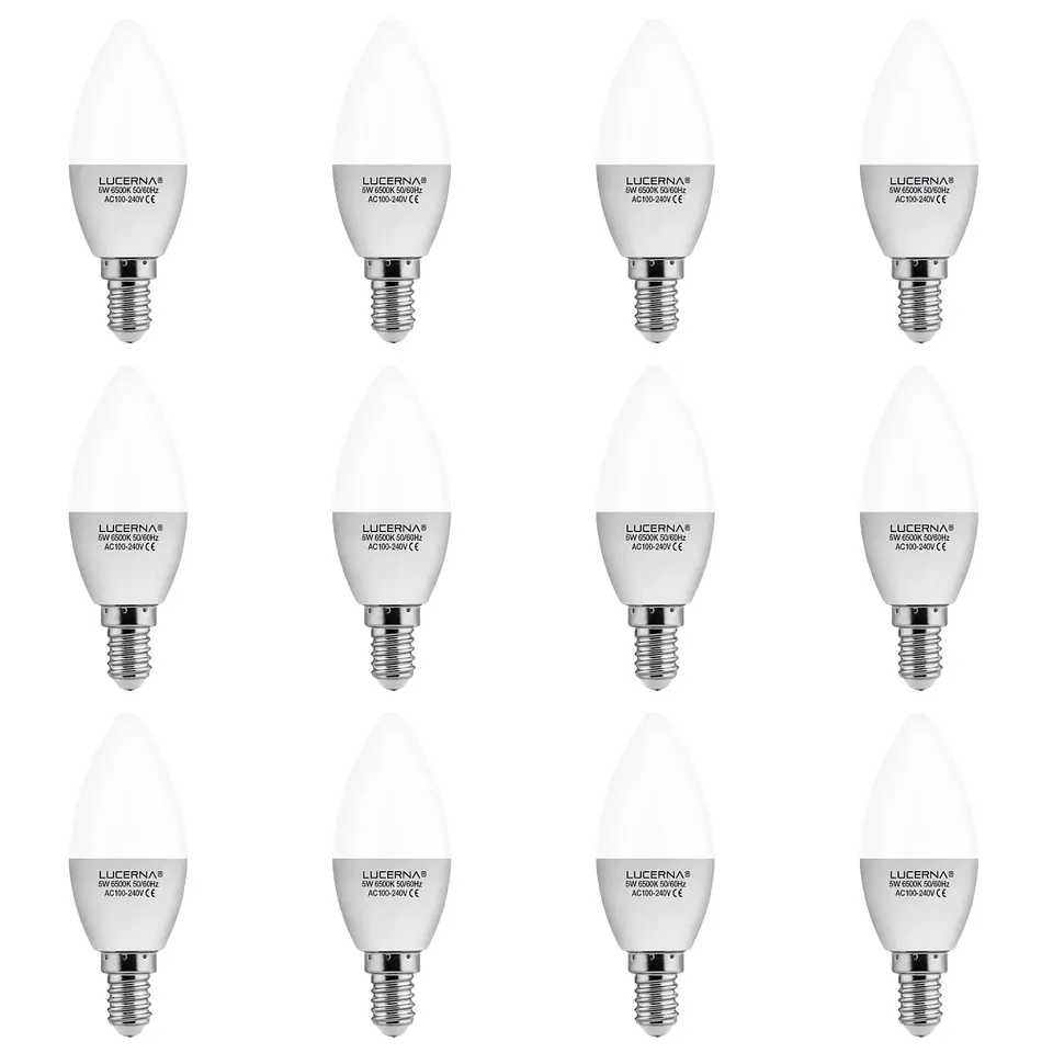 12 Pack Bombillo Tipo Vela, 6W, Rosca E14, 6500K, LUCERNA 1