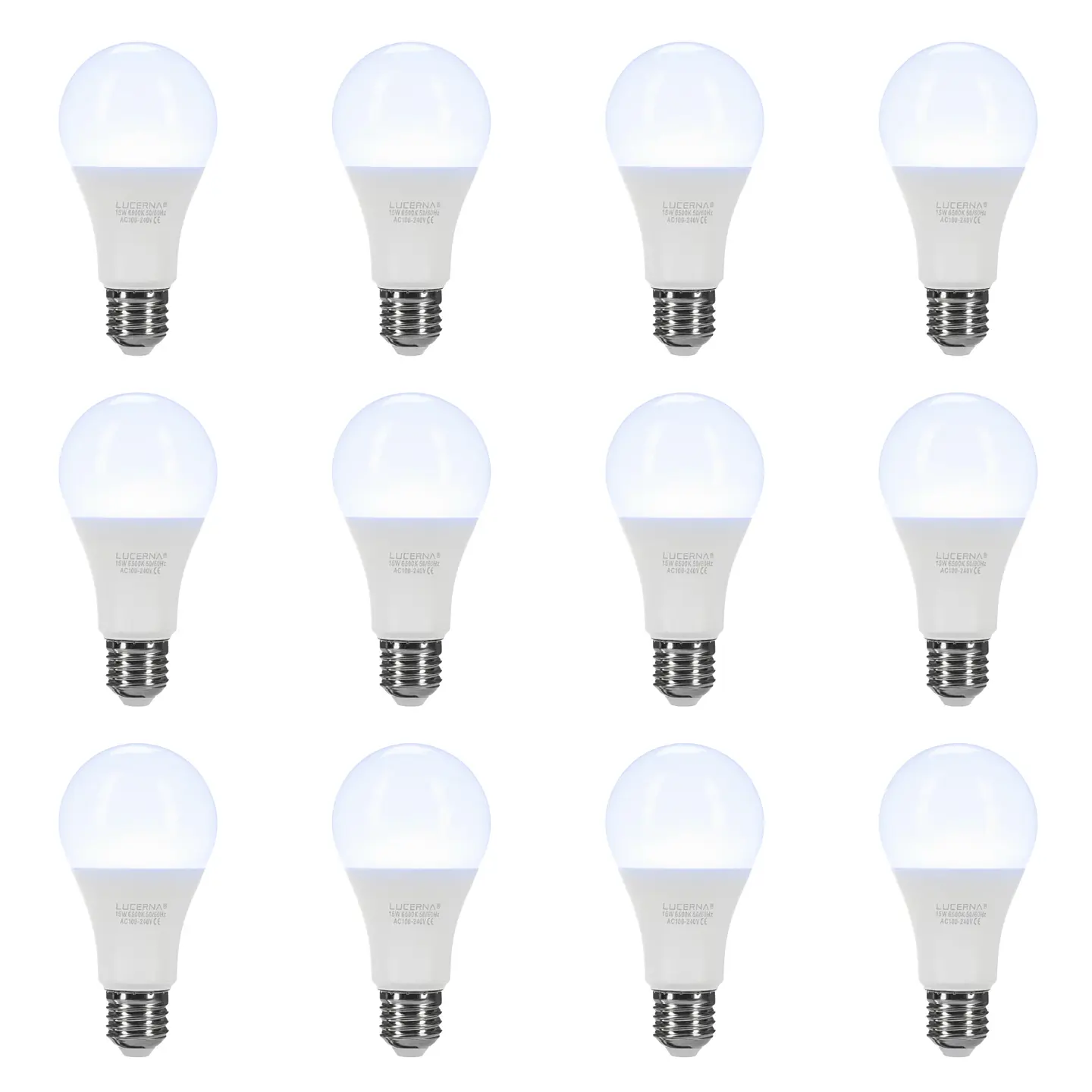 12 Pack Bombillo Bulbo A65, 15W, Rosca E27, 6500K, LUCERNA 1