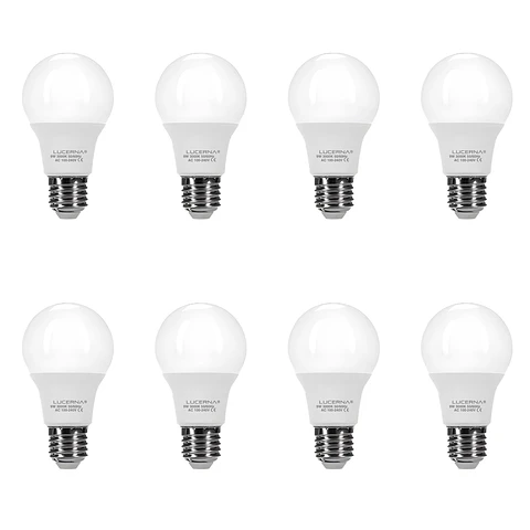 8 Pack Bombillo LED Bulbo A60, 9W, Rosca E27, 3000K, LUCERNA