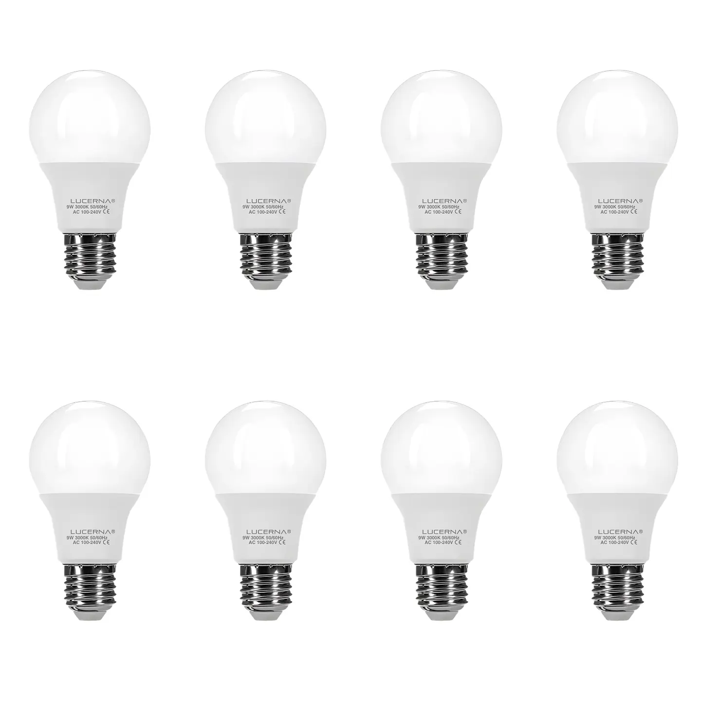 8 Pack Bombillo LED Bulbo A60, 9W, Rosca E27, 3000K, LUCERNA 1