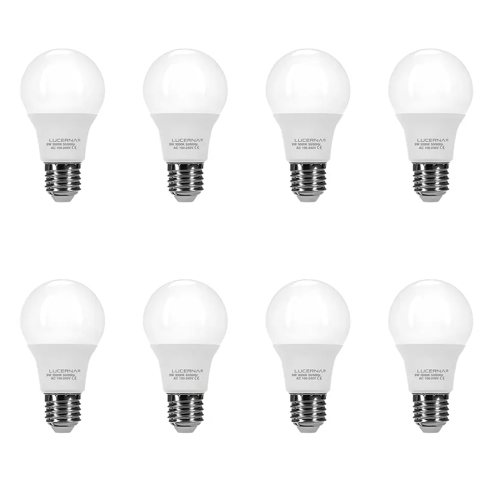 8 Pack Bombillo LED Bulbo A60, 9W, Rosca E27, 3000K, LUCERNA 1