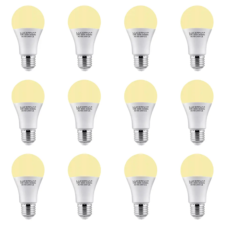12 Pack Bombillo Bulbo A60, 12W, Rosca E27, 3K, LUCERNA 1
