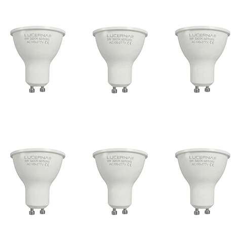 6 Pack Bombillo Dicroico GU10, 8W, 3000K, LUCERNA