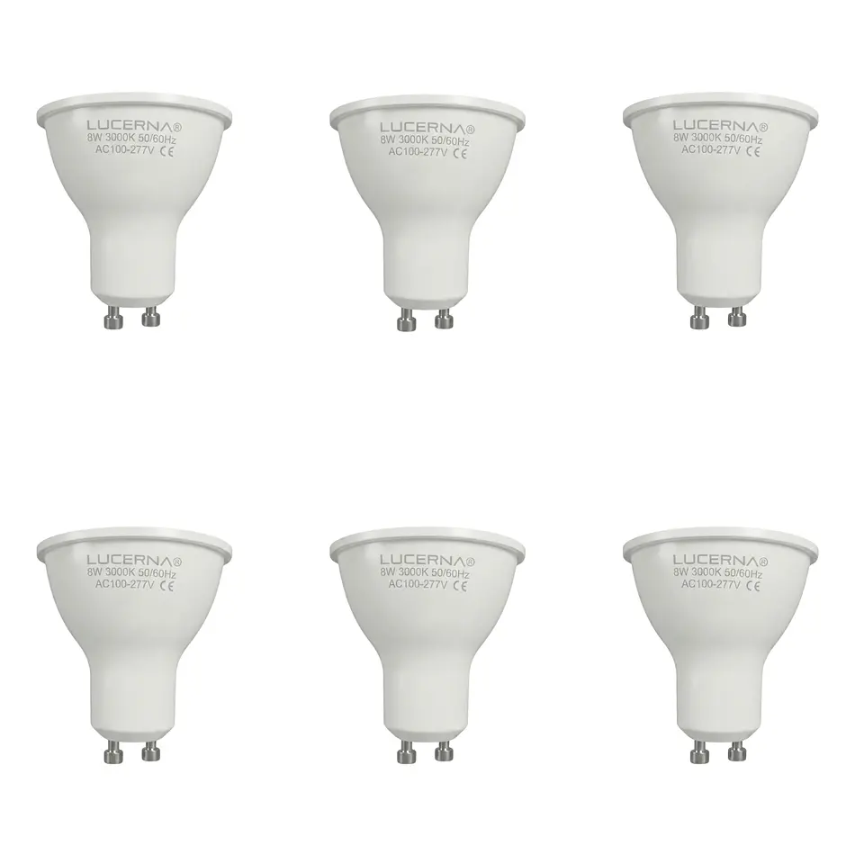 6 Pack Bombillo Dicroico GU10, 8W, 3000K, LUCERNA 1