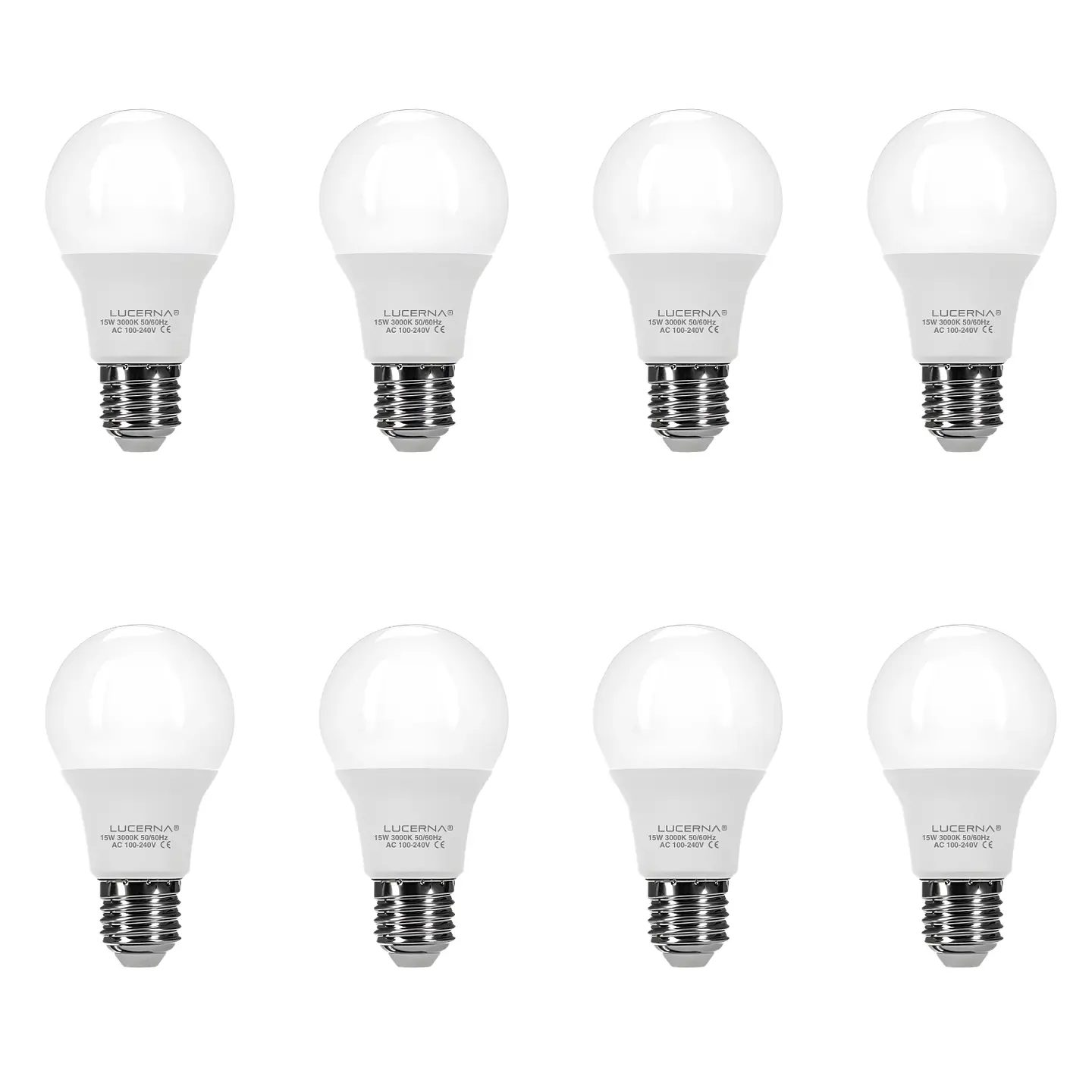 8 Pack Bombillo LED Bulbo A60, 15W, Rosca E27, 3000K, LUCERNA 1
