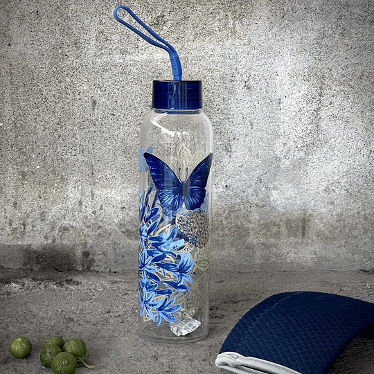 Botella Vidrio Agua Azul