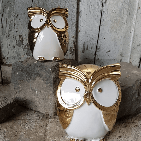 Par de Búhos Porcelana Dorados