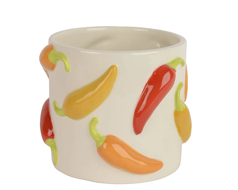 Vaso cerâmica branco c/malaguetas 14.5x13cm