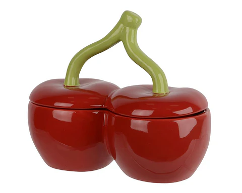 Pote cerejas cerâmica vermelho c/tampa 16x19x10cm