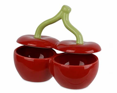Pote cerejas cerâmica vermelho c/tampa 16x19x10cm