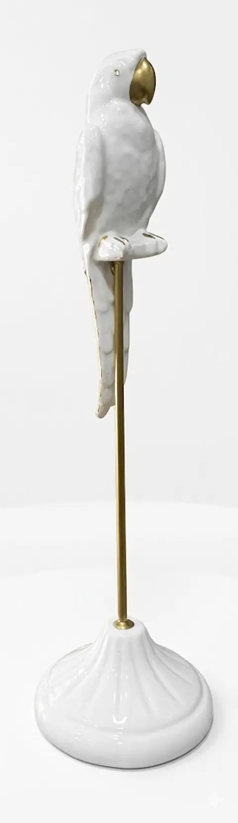 Papagaio Branco com Poleiro Dourado - 54cm