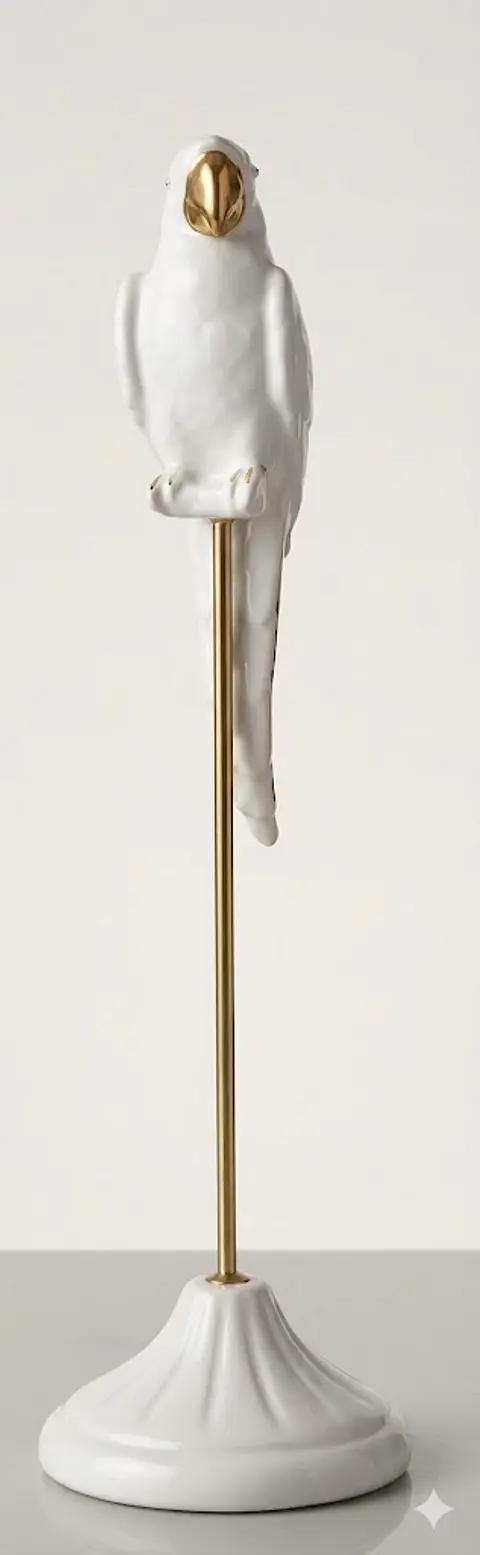 Papagaio Branco com Poleiro Dourado - 54cm