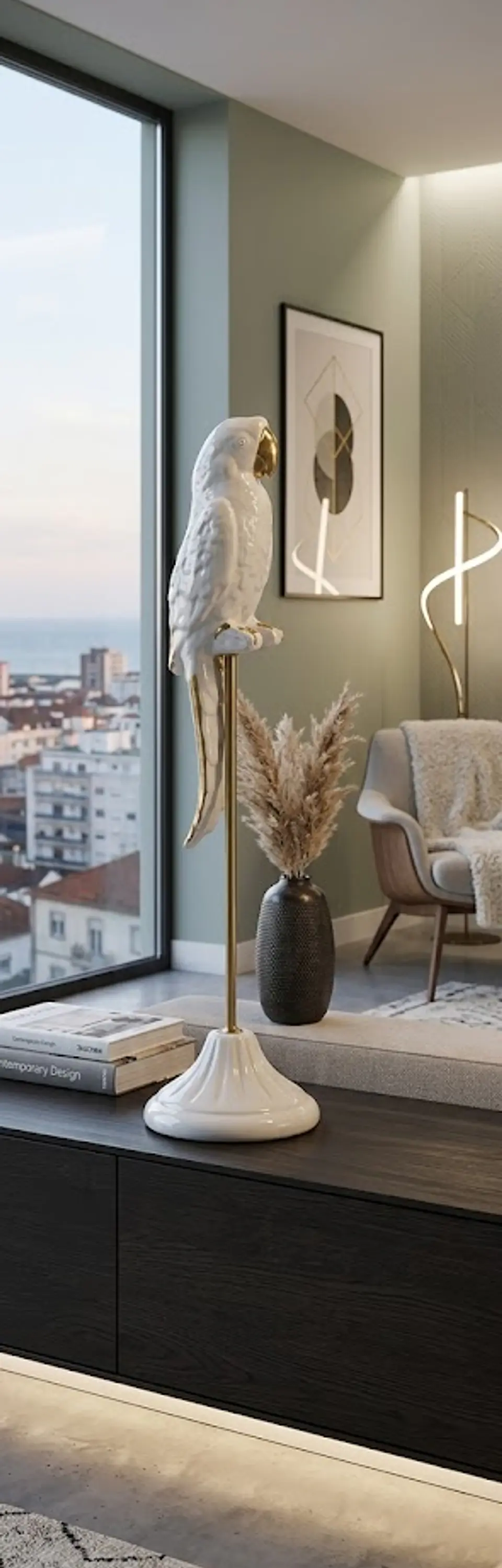 Papagaio Branco com Poleiro Dourado - 54cm 4