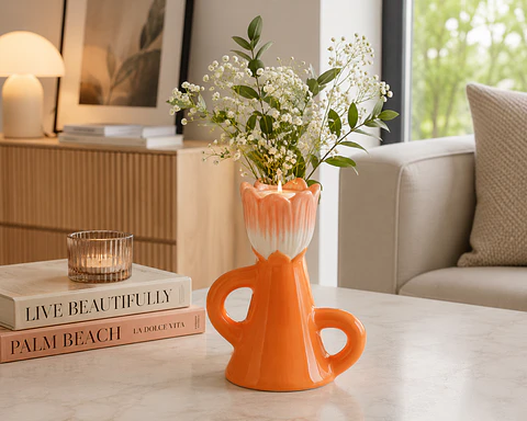 Candelabro tulipa laranja & rosa 18x13cm