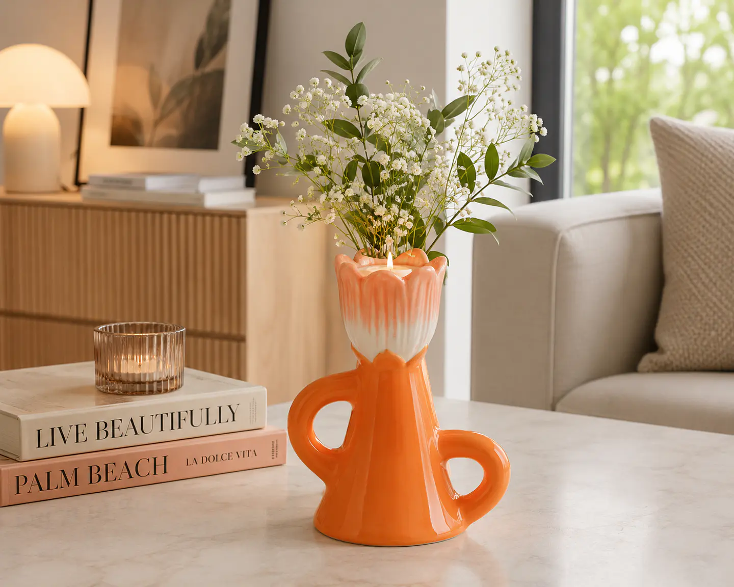 Candelabro tulipa laranja & rosa 18x13cm 1