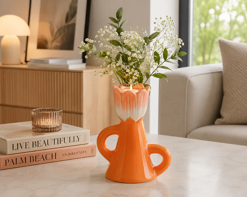 Candelabro tulipa laranja & rosa 18x13cm 1