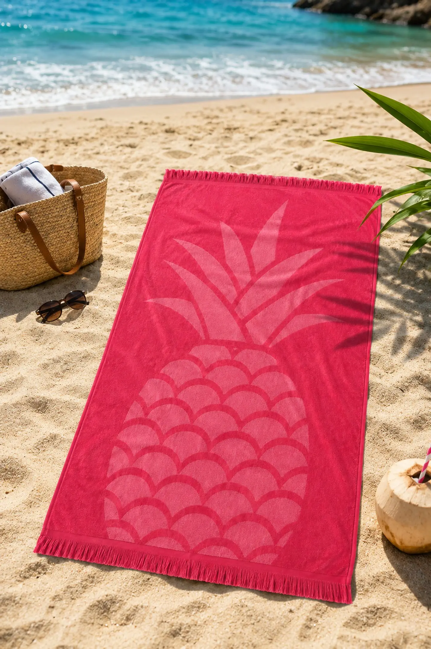 Toalha de Praia Jacquard Roberto Torretta – Ananás 100% Algodão (80x160cm) 1