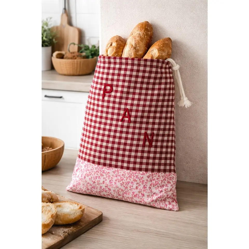 Saco do Pão Artesanal - Padrão Xadrez e Floral  1