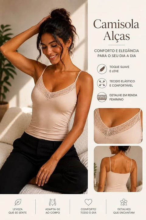 Camisola de Alças Adaptável Sem Costuras – Tamanho Único | Ref. 19496