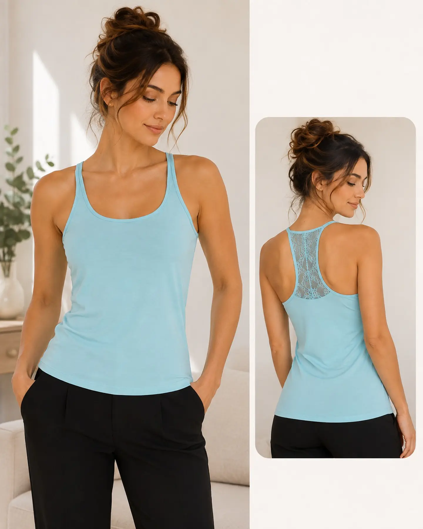 Camisola de Alças em Algodão com Renda Floral nas Costas | Ref. 19209 3