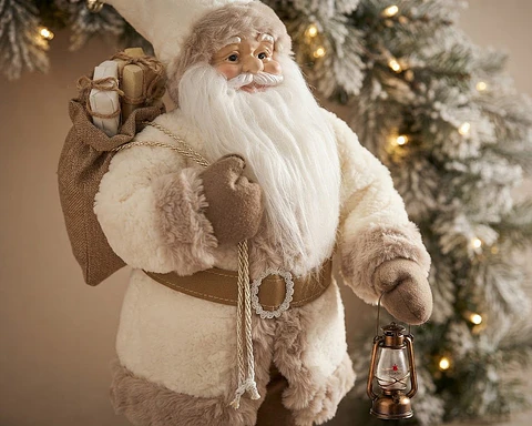 Pai Natal Decorativo Branco com Lanterna | 45 cm
