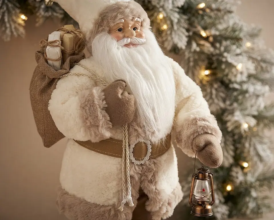 Pai Natal Decorativo Branco com Lanterna | 45 cm 2