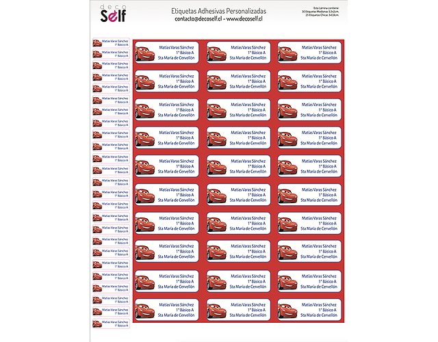 Etiquetas Adhesivas CARS RAYO MACQUEEN